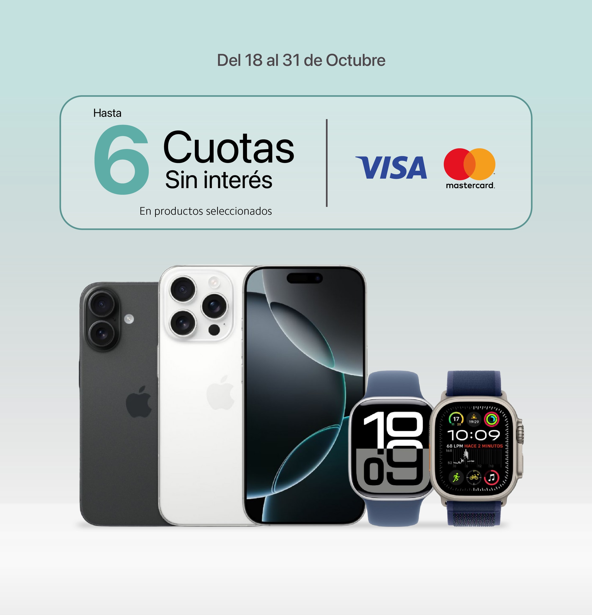 Del 18 al 31 de OctubreHasta 6 Cuotas Sin interés En productos seleccionadosVISA mastercard